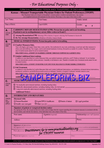 Missouri Transportable Physician Orders For Patient Preferences (TPOPP) Form